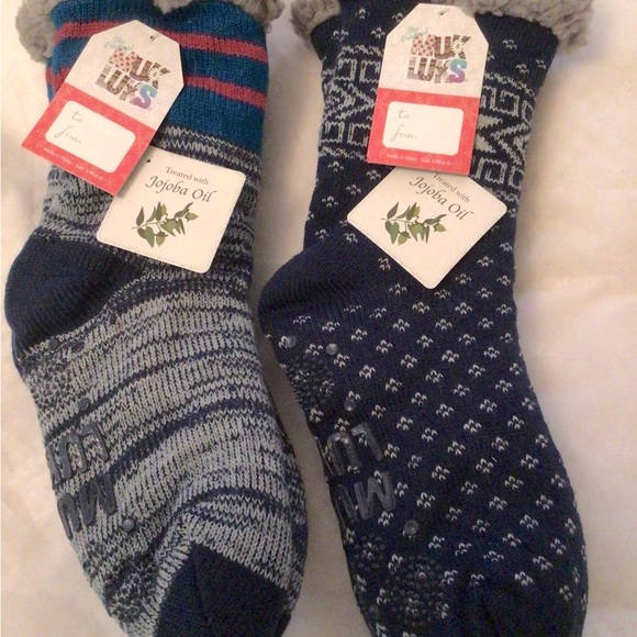 Muk Luks Accessories Slipper Socks Mid Calf With Logo Grippers On